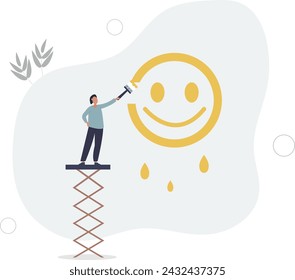 Felicidad y pensamiento positivo, optimismo o motivación para vivir la vida feliz concepto, ilustración vectorial plana.