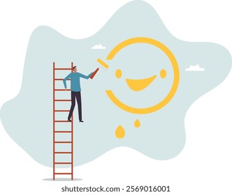 Happiness and positive thinking, optimism or motivation to live happy life.business concept.flat character.