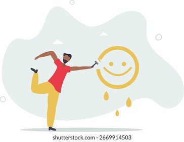 Felicidad y pensamiento positivo, optimismo o motivación para vivir feliz concepto de vida, vida y empleo de las personas.