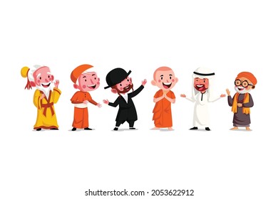 Happiness in Religion Diversity Illustration