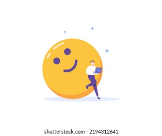 Happiness Satisfaction At Work. Employee Welfare. Enjoy Work. . Happy Businessman. A Happy Working Employee. Illustration Concept Design. Graphic Elements