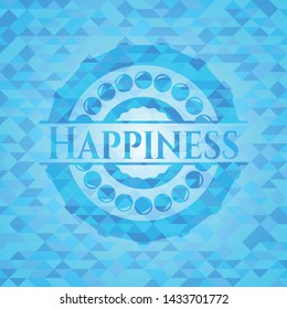 Happiness sky blue emblem with mosaic ecological style background