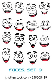 Cartoon Faces Different Expressions Mostly Happy Stock Vector (Royalty ...