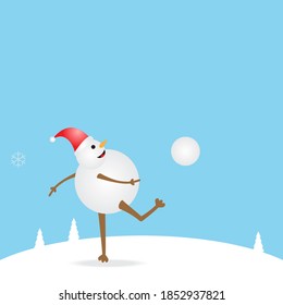 Happiness snowman with hat and scarf isolated on blue background for greeting card or any design. Vector illustration