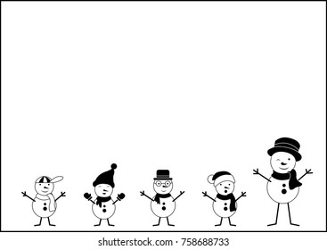 Happiness snowman - Illustration,copy space,Kids,Winter, Snow, Snowflake, Snowman, Hat
