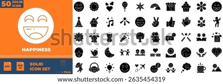 Happiness Solid Editable Icons set. Vector illustration in modern thin solid style of happiness icons: celebrate, emotion, positive, etc