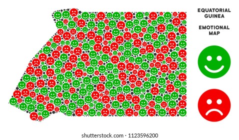 Happiness and sorrow Equatorial Guinea map mosaic of emojis in green and red colors. Positive and negative mood vector template.