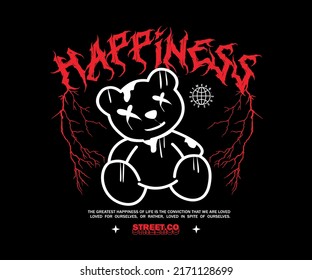 Happiness Teddy Bear For Street Style Tshirt Design Graphic