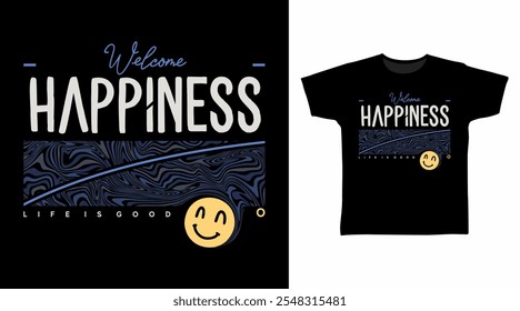 Happiness typography with Texture Hand Drawn vector Tshirt Design