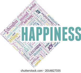 Happiness vector illustration word cloud isolated on a white background.