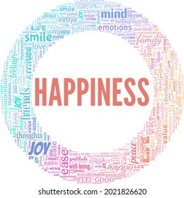 Happiness vector illustration word cloud isolated on a white background.
