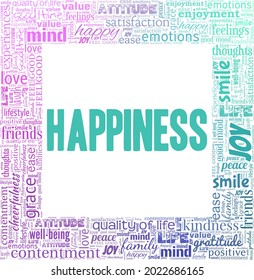 Happiness vector illustration word cloud isolated on a white background.