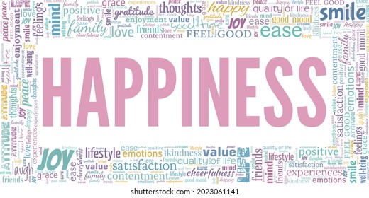 Happiness vector illustration word cloud isolated on a white background.