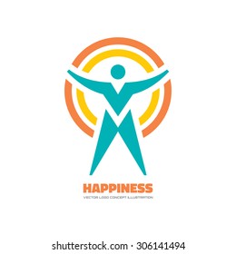 Happiness - vector logo template concept illustration. Human character sign. People icon. Man figure symbol. Design element. 