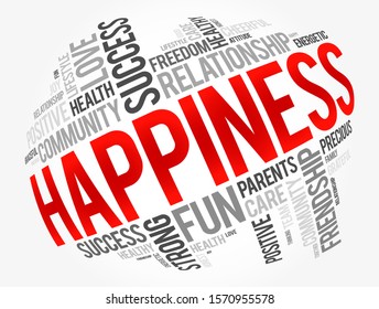 Happiness word cloud collage, concept background