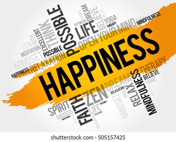 Happiness word cloud collage, concept background