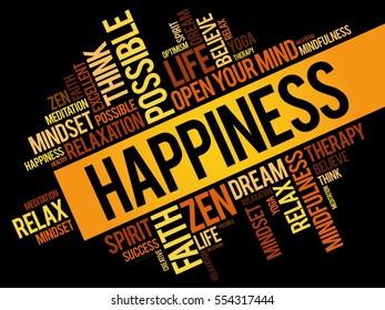Happiness word cloud collage, concept background