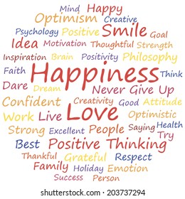 Happiness word cloud concept, a vector illustration.