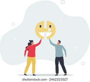 Happiness in workplace, emotional intelligence or mental wellbeing, customer satisfaction or review feedback.flat vector illustration.
