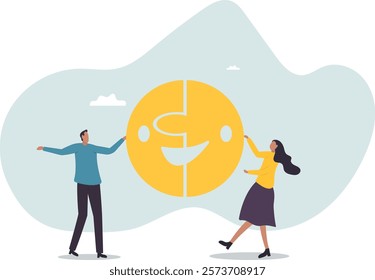 Happiness in workplace, emotional intelligence or mental wellbeing, customer satisfaction or review feedback.business concept.flat character.
