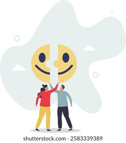 Happiness in workplace, emotional intelligence or mental wellbeing, customer satisfaction or review feedback concept.flat character life .