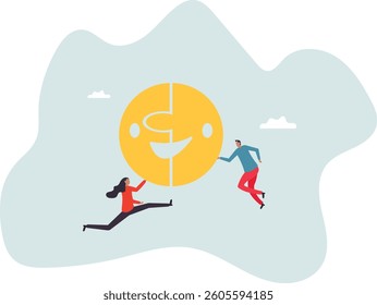 Happiness in workplace, emotional intelligence or mental wellbeing, customer satisfaction or review feedback.character for design.