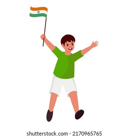 Happiness Young Boy Holding India Flag Stock Vector (Royalty Free ...