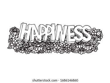 Happiness, zentangle stylized. Hand drawing illustration. Decorative ornament in oriental style. Coloring page.