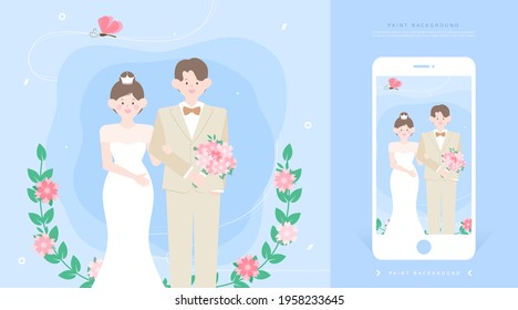 Happiness-filled wedding illustrations and mobile invitations 