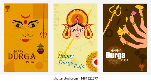 Happu Durga Puja festival India holiday sale promotion banner background. Vector illustration