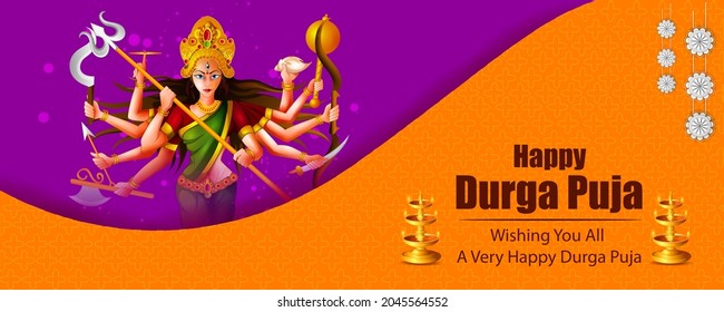 Happu Durga Puja Festival India Holiday Background. Vector Illustration