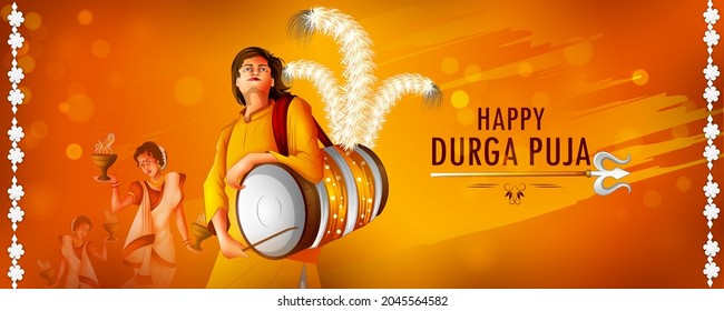 Happu Durga Puja festival India holiday background. Vector illustration
