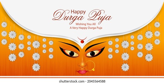 Happu Durga Puja festival India holiday background. Vector illustration
