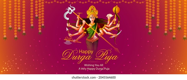 Happu Durga Puja festival India holiday background. Vector illustration