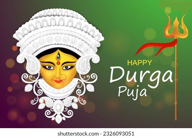 Happu Durga Puja festival India holiday background. Vector illustration