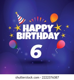 Happy 06th birthday hand drawn vector lettering design on background of pattern with stripes. Perfect for greeting card.