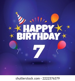 Happy 07th birthday hand drawn vector lettering design on background of pattern with stripes. Perfect for greeting card.