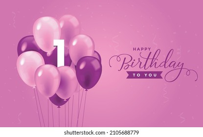 Happy 1 Birthday, Greeting Card, Vector illustration design.
