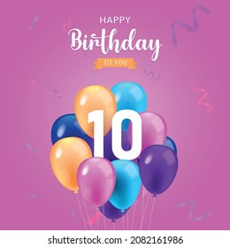 Happy  10  birthday, Greeting card, Vector illustration design.
