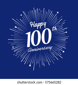 Happy 100 Anniversary. with fireworks and star on blue background.Greeting card, banner, poster