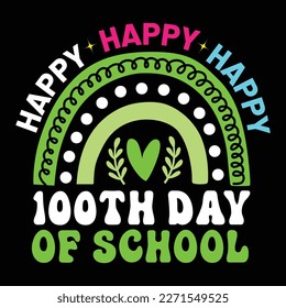 Happy 100 Day Of School, Happy back to school day shirt print template, typography design for kindergarten pre k preschool, last and first day of school, 100 days of school shirt