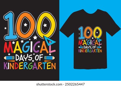 Happy 100 day of school t-shirt design. Unique And Colorful 100 days School T-Shirt Design, Congratulatory lettering for the celebration of the hundredth day of the student.
