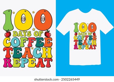 Happy 100 day of school t-shirt design. Unique And Colorful 100 days School T-Shirt Design, Congratulatory lettering for the celebration of the hundredth day of the student.
