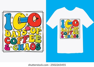 Happy 100 day of school t-shirt design. Unique And Colorful 100 days School T-Shirt Design, Congratulatory lettering for the celebration of the hundredth day of the student.
