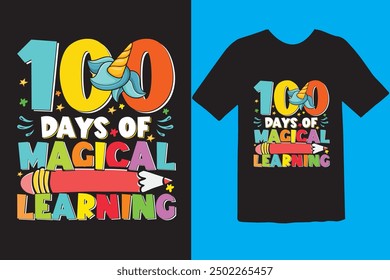 Happy 100 day of school t-shirt design. Unique And Colorful 100 days School T-Shirt Design, Congratulatory lettering for the celebration of the hundredth day of the student.
