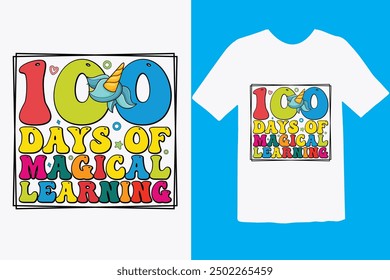 Happy 100 day of school t-shirt design. Unique And Colorful 100 days School T-Shirt Design, Congratulatory lettering for the celebration of the hundredth day of the student.
