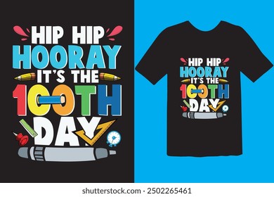 Happy 100 day of school t-shirt design. Unique And Colorful 100 days School T-Shirt Design, Congratulatory lettering for the celebration of the hundredth day of the student.
