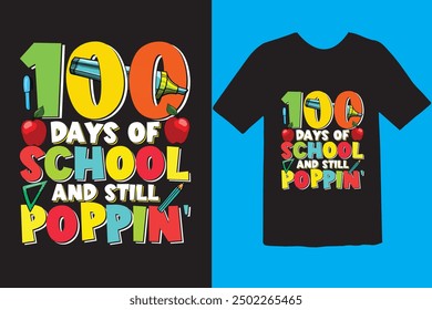 Happy 100 day of school t-shirt design. Unique And Colorful 100 days School T-Shirt Design, Congratulatory lettering for the celebration of the hundredth day of the student.
