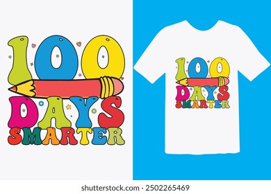 Happy 100 day of school t-shirt design. Unique And Colorful 100 days School T-Shirt Design, Congratulatory lettering for the celebration of the hundredth day of the student.
