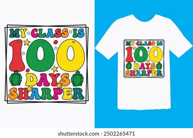 Happy 100 day of school t-shirt design. Unique And Colorful 100 days School T-Shirt Design, Congratulatory lettering for the celebration of the hundredth day of the student.
